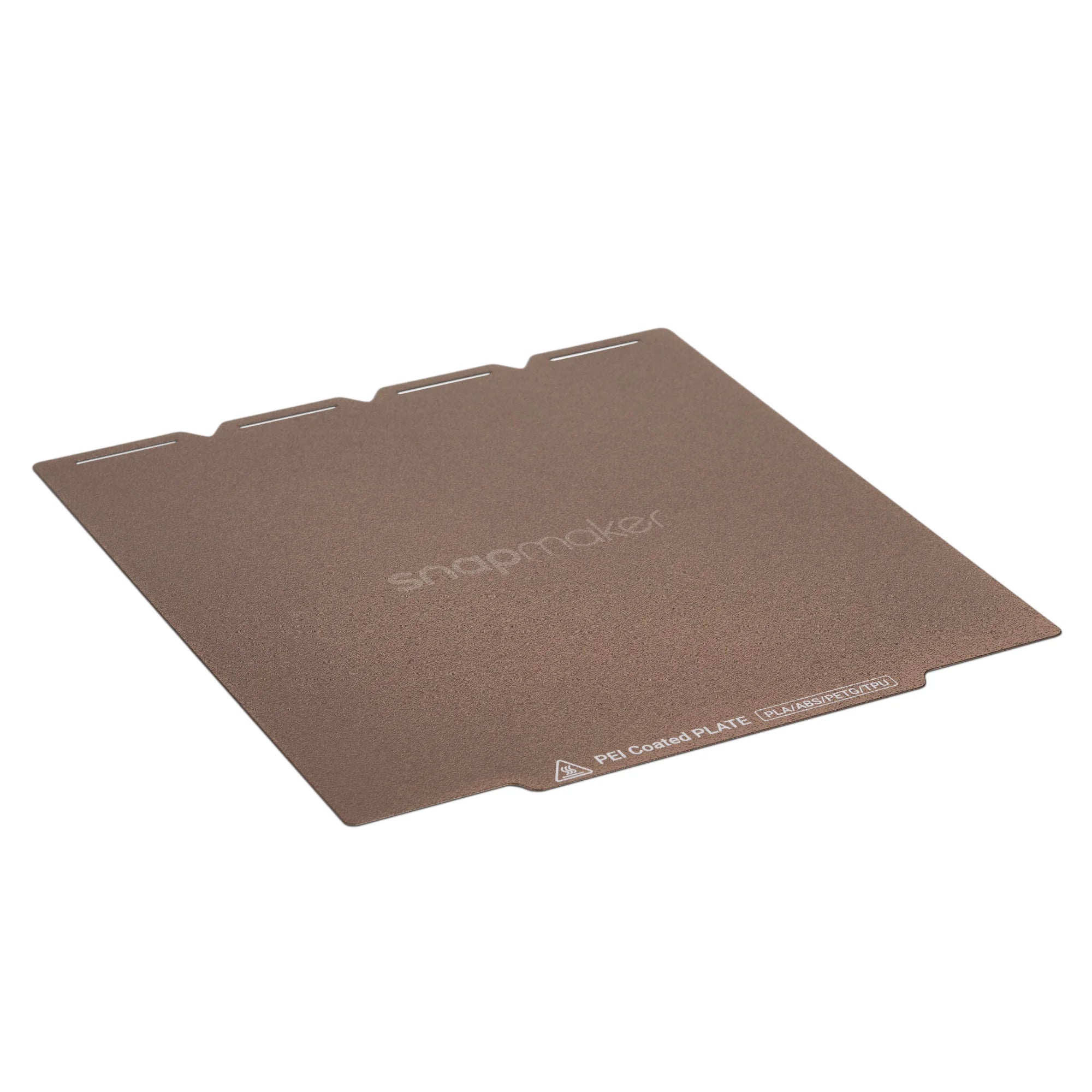 Snapmaker PEI Steel plate shown with a textured build surface, supporting steady adhesion and easy post-print handling.
