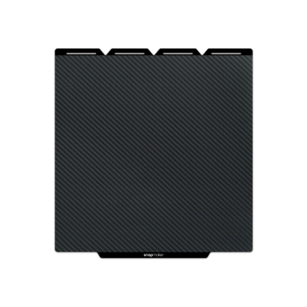 Carbon-fiber texture Graphic Effect Steel Plate for Snapmaker U1 shown as a square build plate with Snapmaker logo tab.