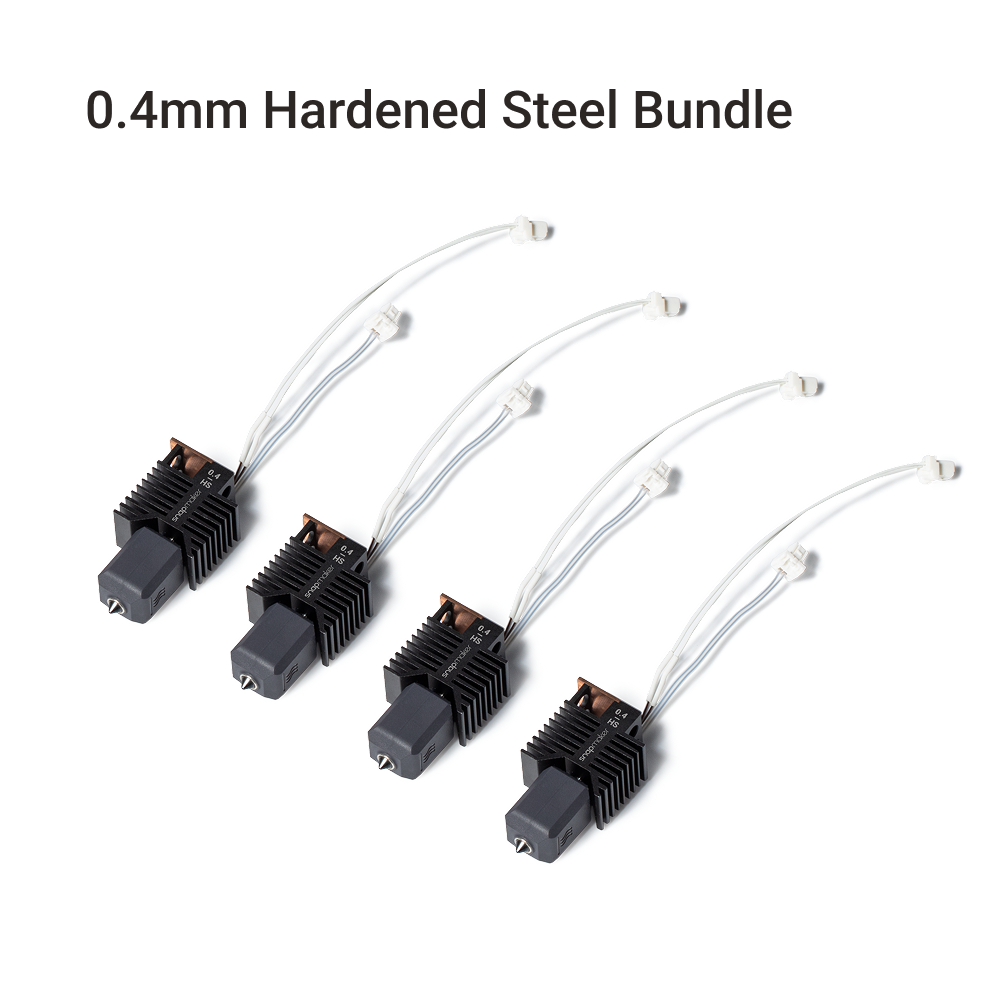 0.4mm hardened steel bundle for Snapmaker U1 shown as four hot ends with connectors and paired tubes arranged in a row.