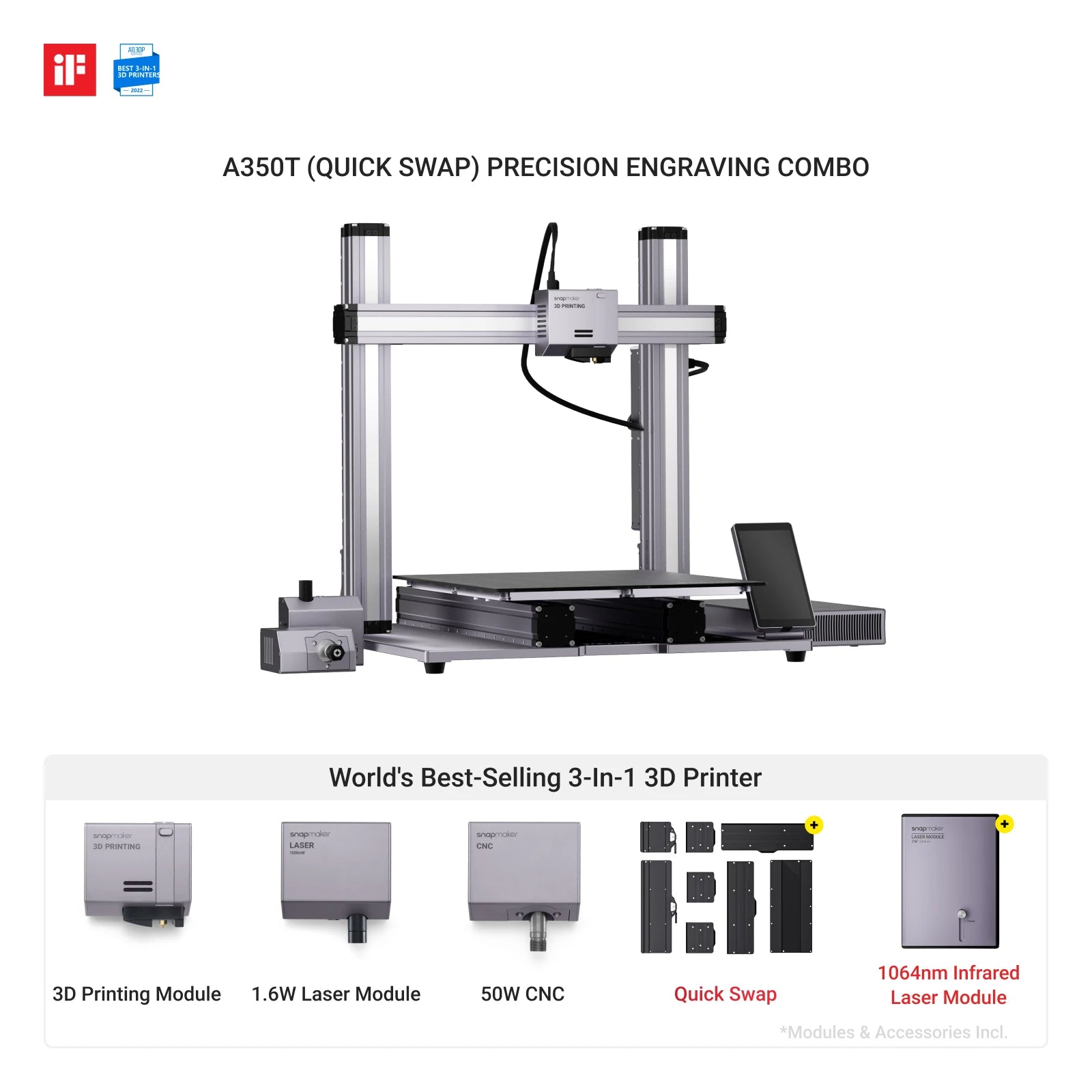 Snapmaker 2.0 Modular 3-in-1 3D Printer A350T