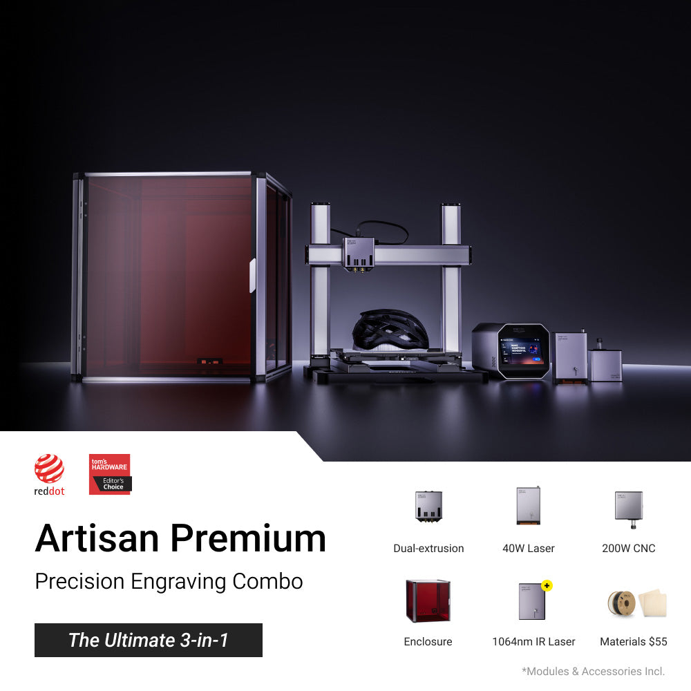 Snapmaker Artisan Premium 3-in-1 3D printer precision engraving combo with advanced tools and large workspace.