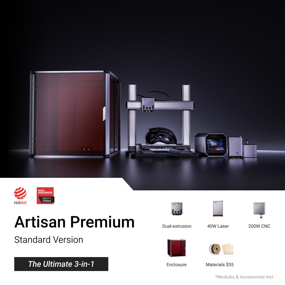 Snapmaker Artisan Premium standard version 3-in-1 3D printer, featuring dual-extrusion and CNC capabilities.