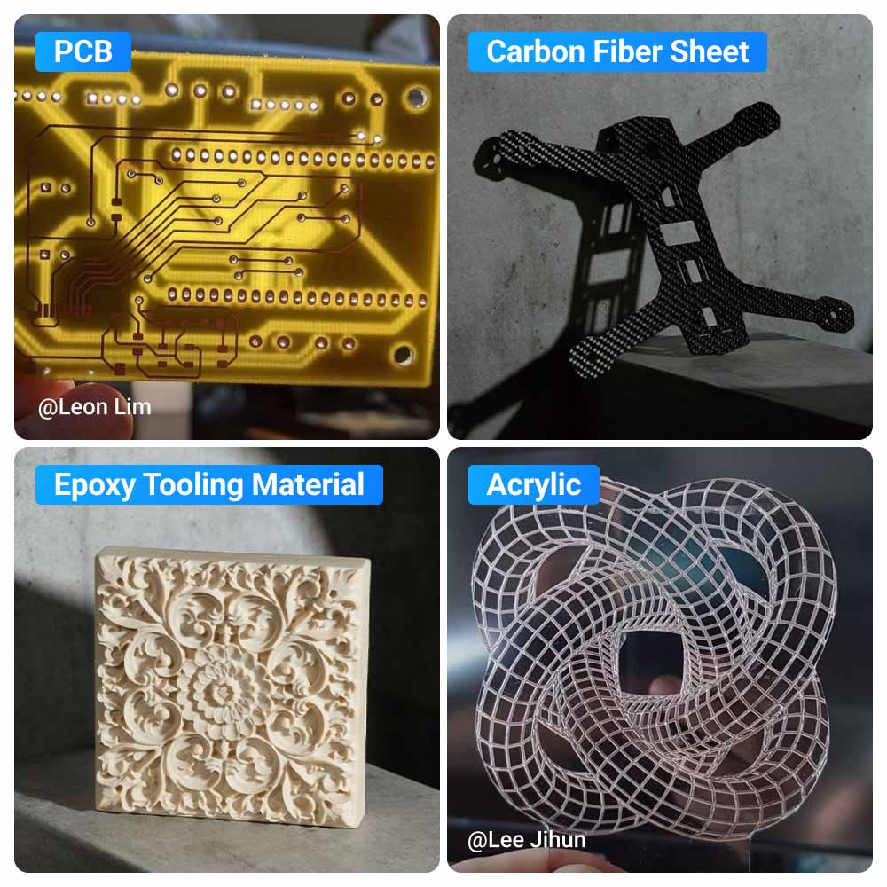 Snapmaker 2.0 Modular 3D Printer working with advanced materials like PCBs and carbon fiber sheets.