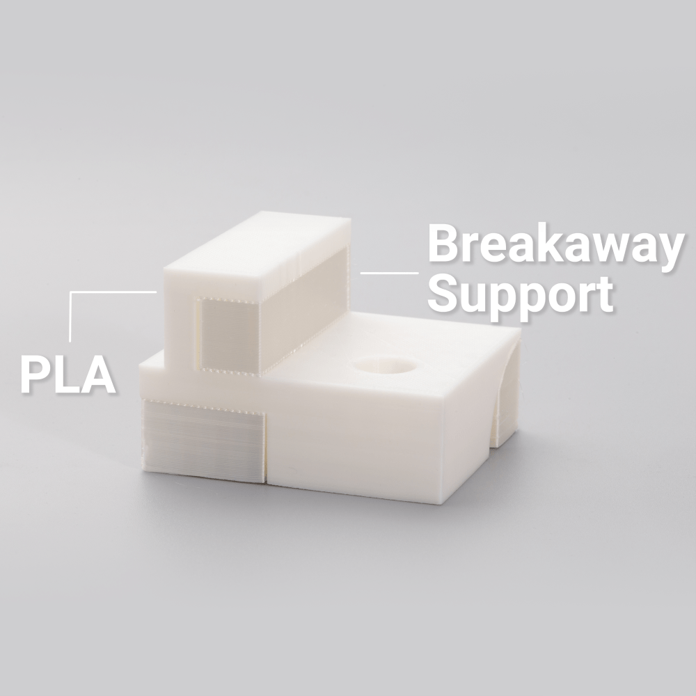 Demonstrating Snapmaker breakaway PLA filament in action, showing easy support removal. 