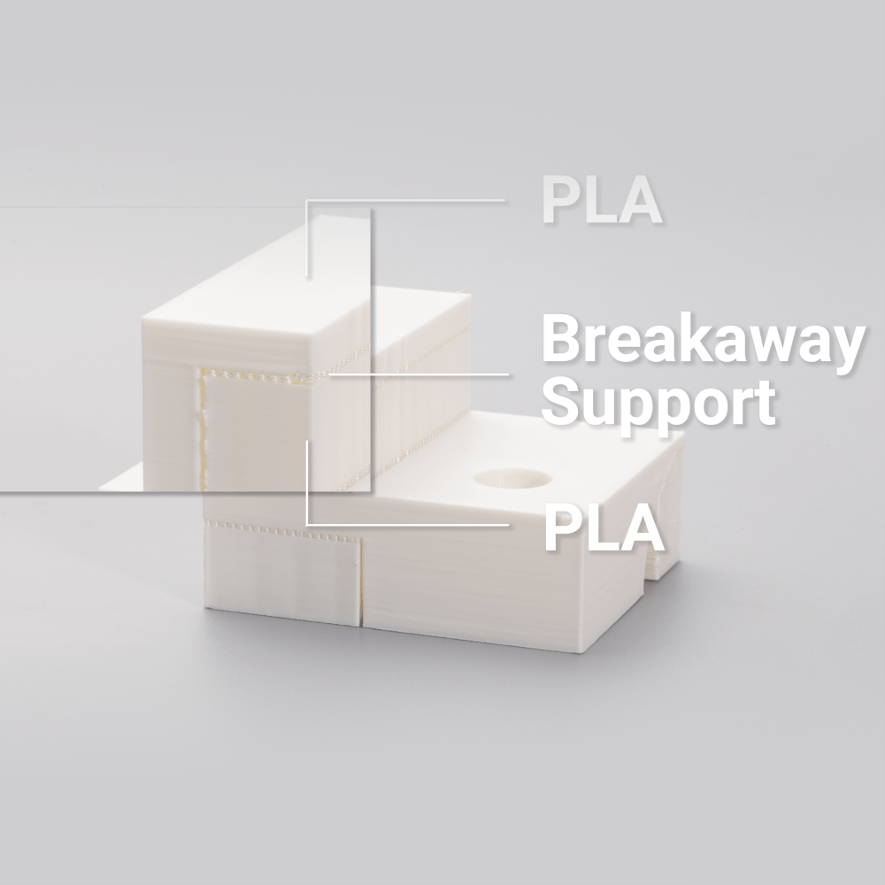 Snapmaker breakaway PLA filament used to print support material, easily detachable.