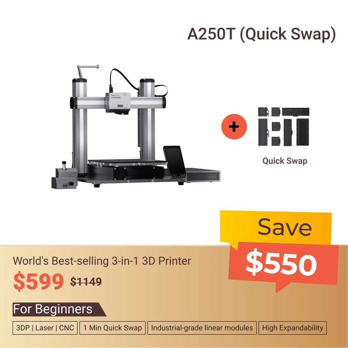 Snapmaker 2.0 Modular 3-in-1 3D Printer A250T - Snapmaker Global