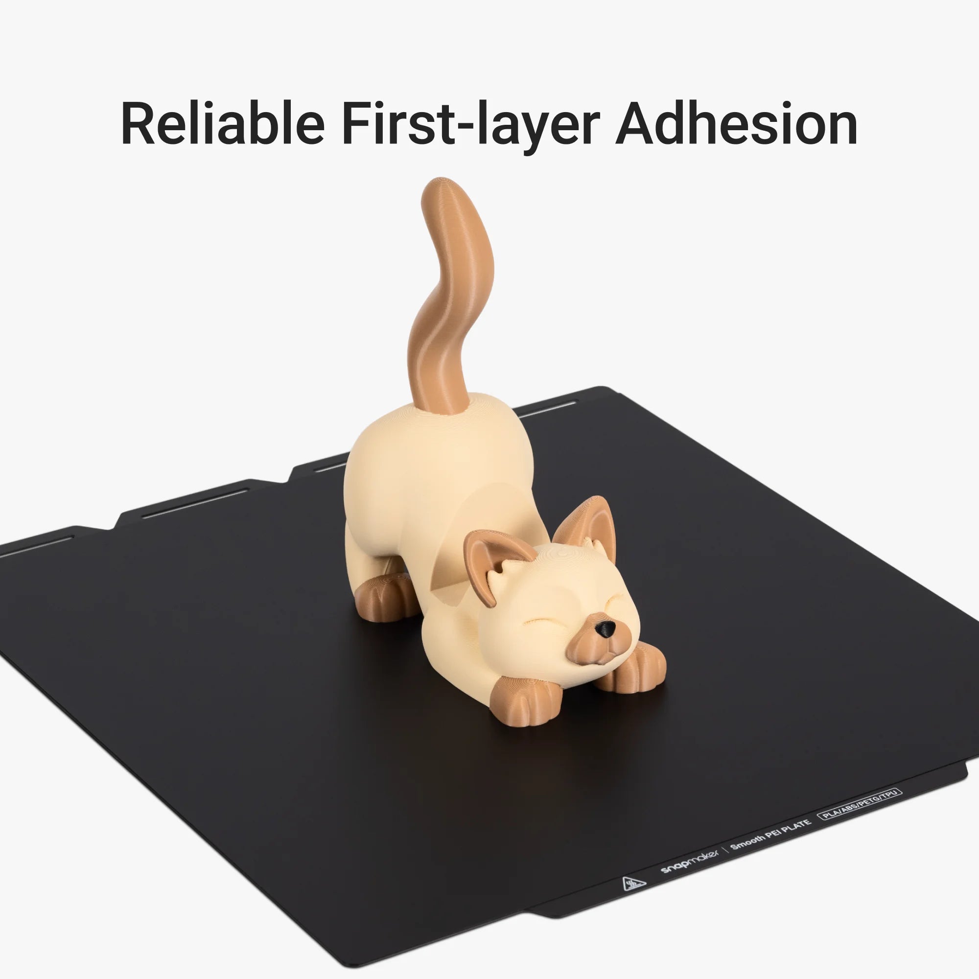 3D printed cat model on Smooth PEI Steel Plate for steady print adhesion.
