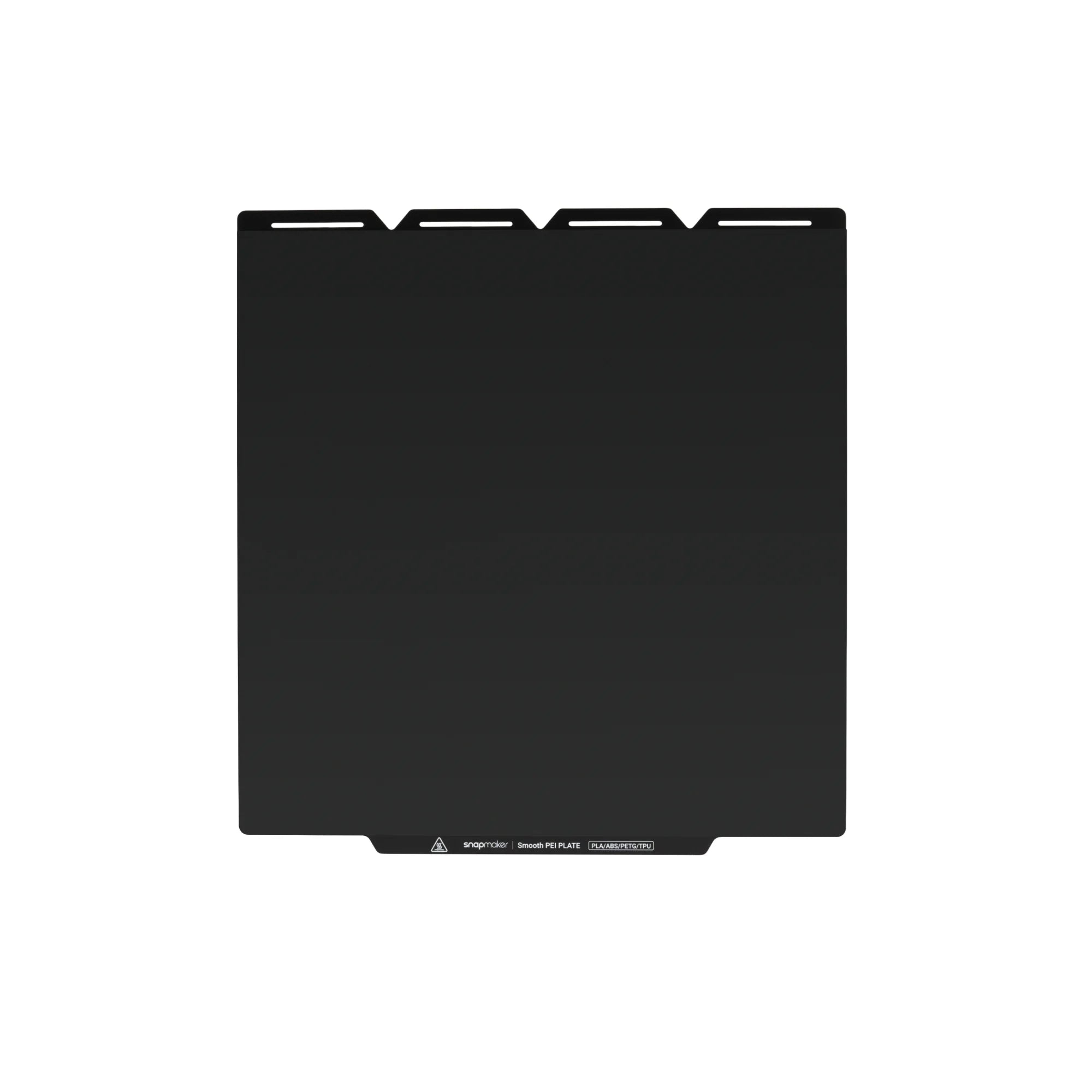 Snapmaker U1 Smooth PEI Steel Plate shown with a flat black surface for smooth print bottoms.
