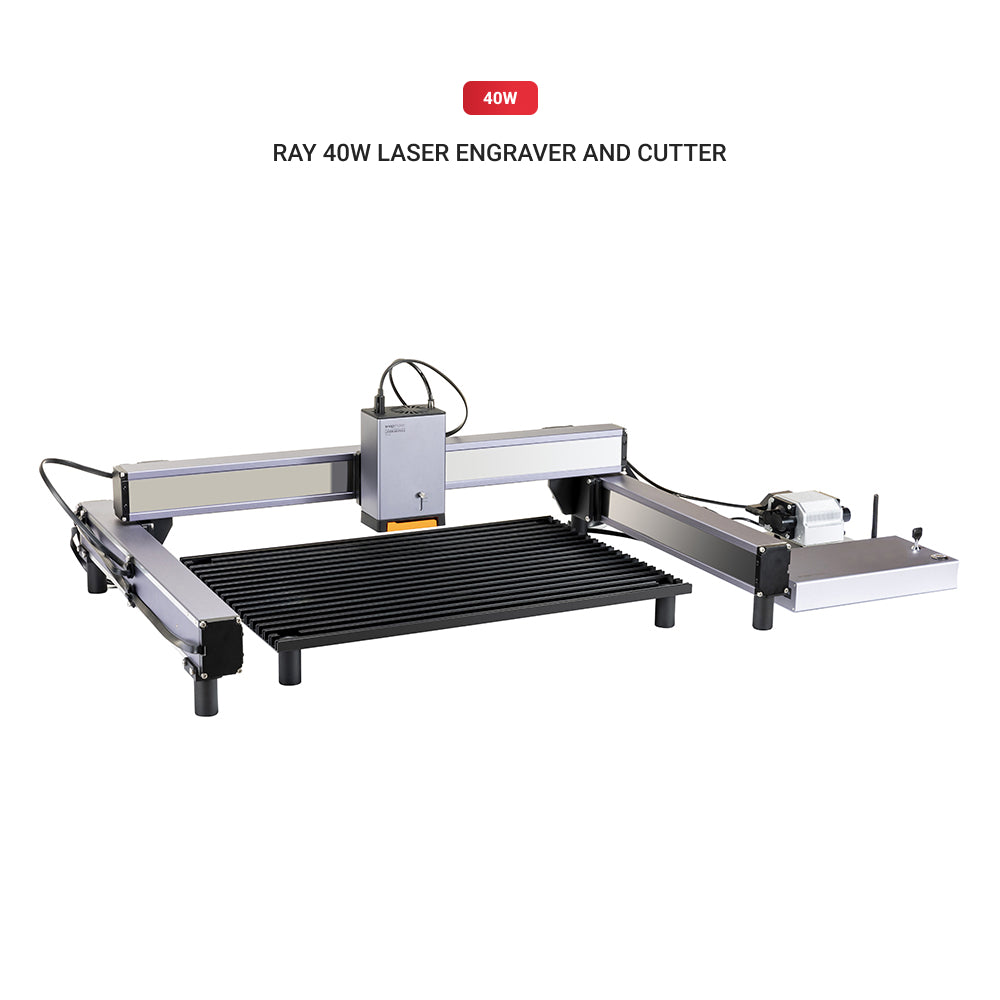 Snapmaker Ray 40W açık gövdeli lazer kesici, kesim platformu ve Air Assist seti