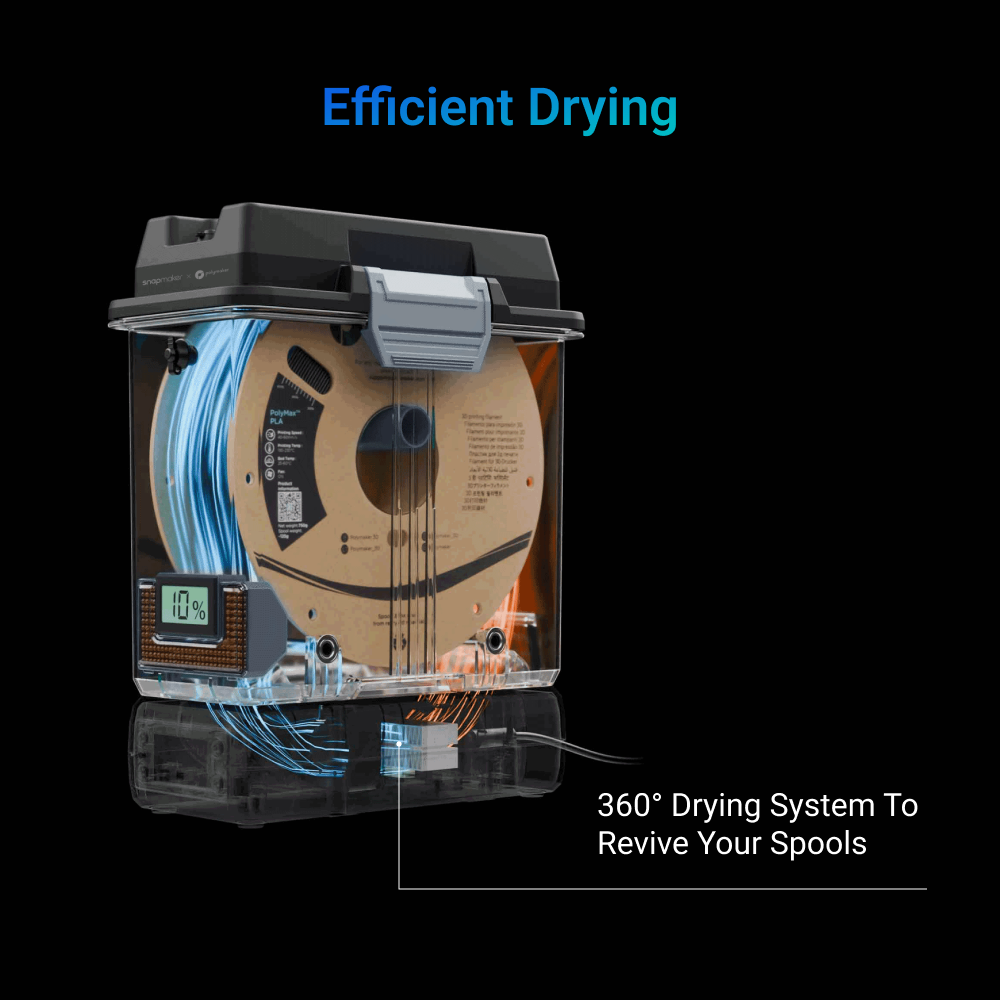 Snapdryer features an effective dryer seal and adapter for dryer, keeping your filament dry at all times.