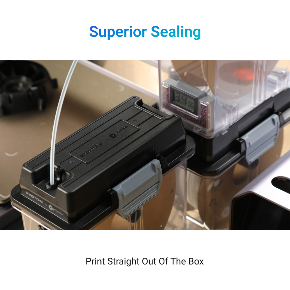 SnapDryer is showcased as a reliable filament dryer with superior sealing for high-quality prints.