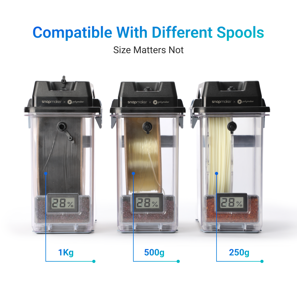 Compatibility with various spool sizes, the SnapDryer ensures your 3D printer filament stays dry and ready to use.