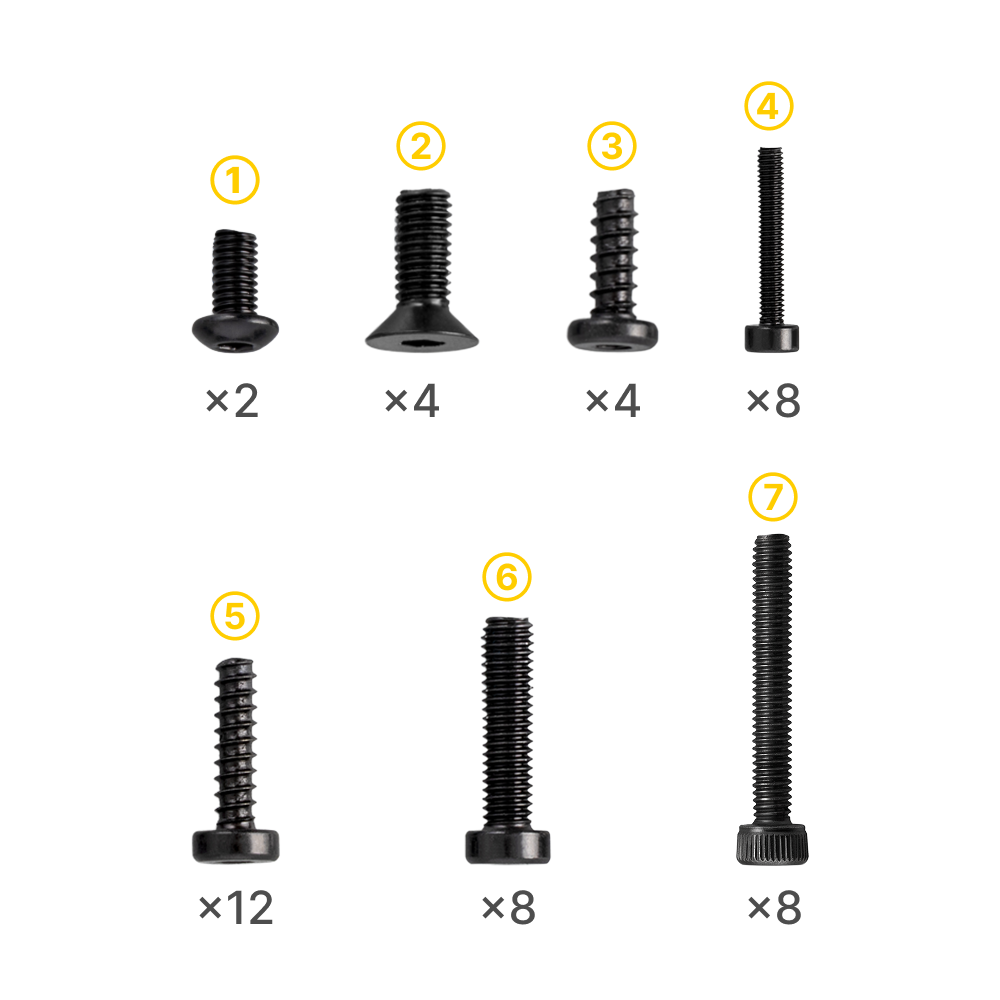 Showcasing a high-quality hardware set featuring black and silver industrial screws, specifically curated for the modular structure of the U1 system.