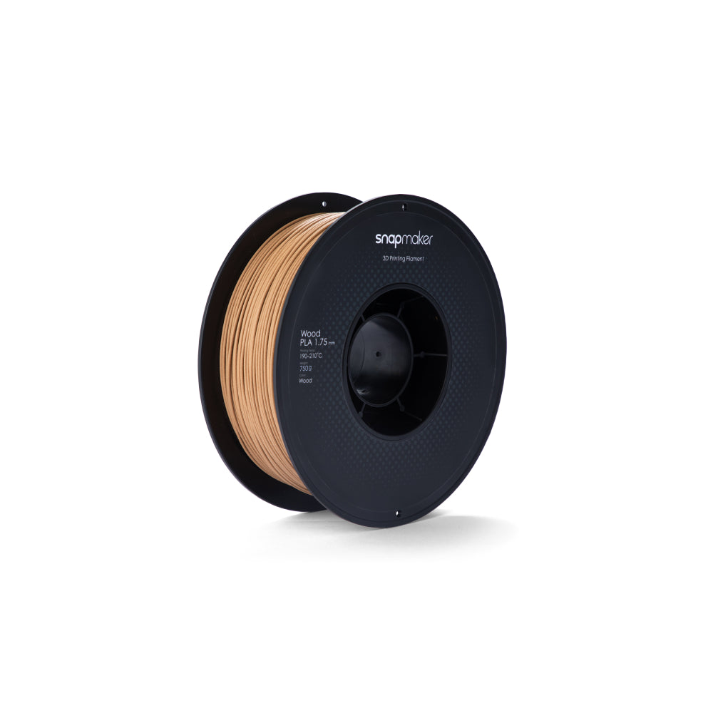 Snapmaker 1.75mm Wood PLA filament roll provides a genuine wood appearance in 3D printing.