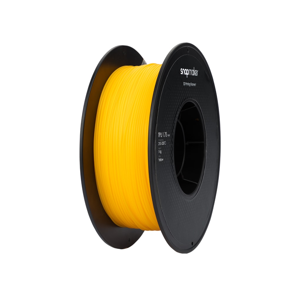 Detailed close-up of the 1kg yellow TPU 3D printer filament spool from Snapmaker.